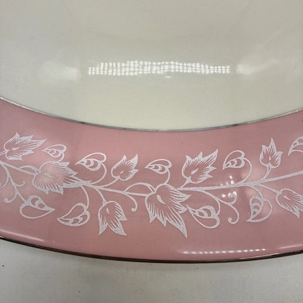 Flintridge China Pink White Floral Vine Oval Serving Platter California MCM‎ Vtg